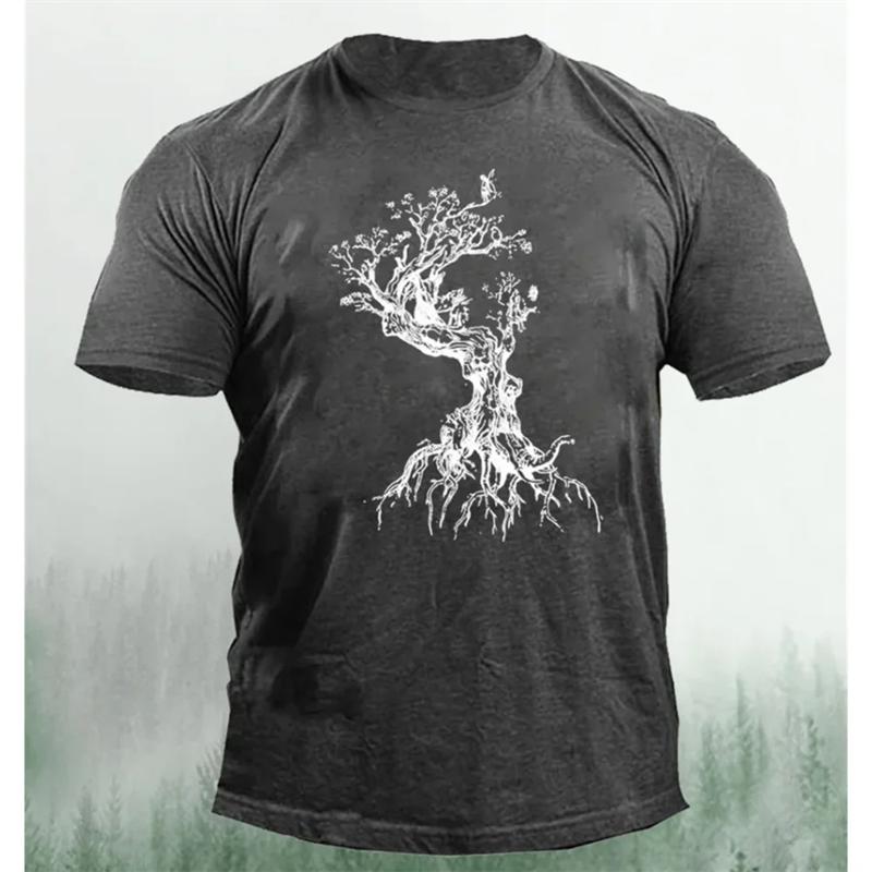 Vintage Tree Pattern 3d Print T-shirts Loose Oversized Fashion Sports Tops Street Casual Men's T-shirts