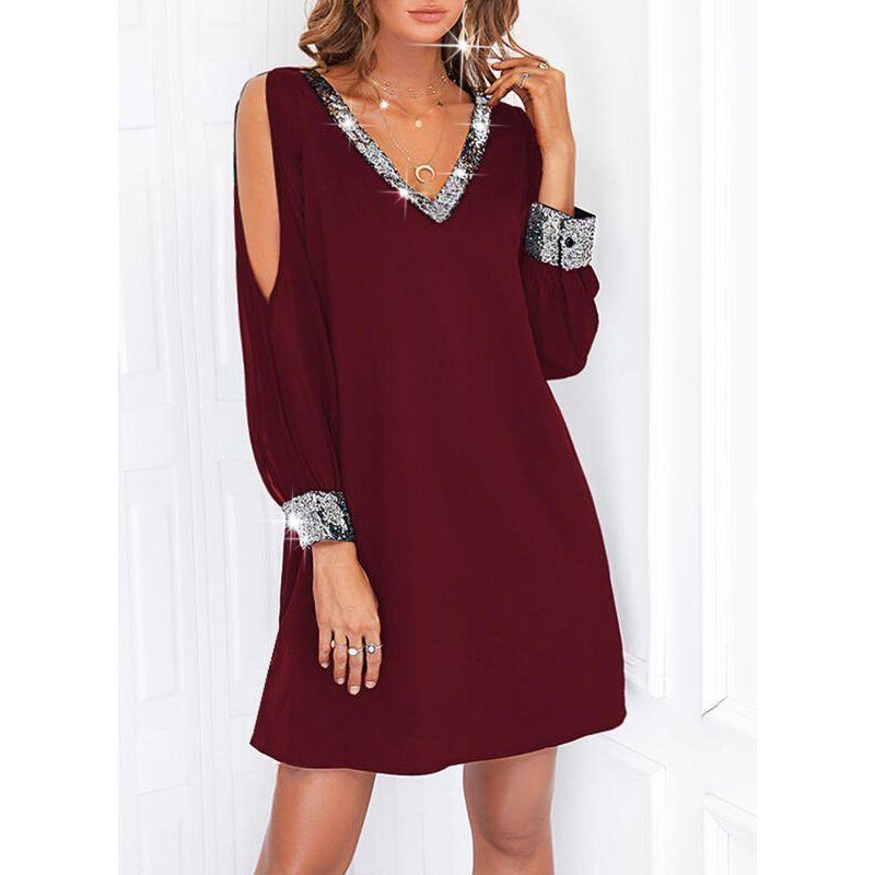 Women's off-the-Shoulder Sleeves Casual Fashion Dress Sequins