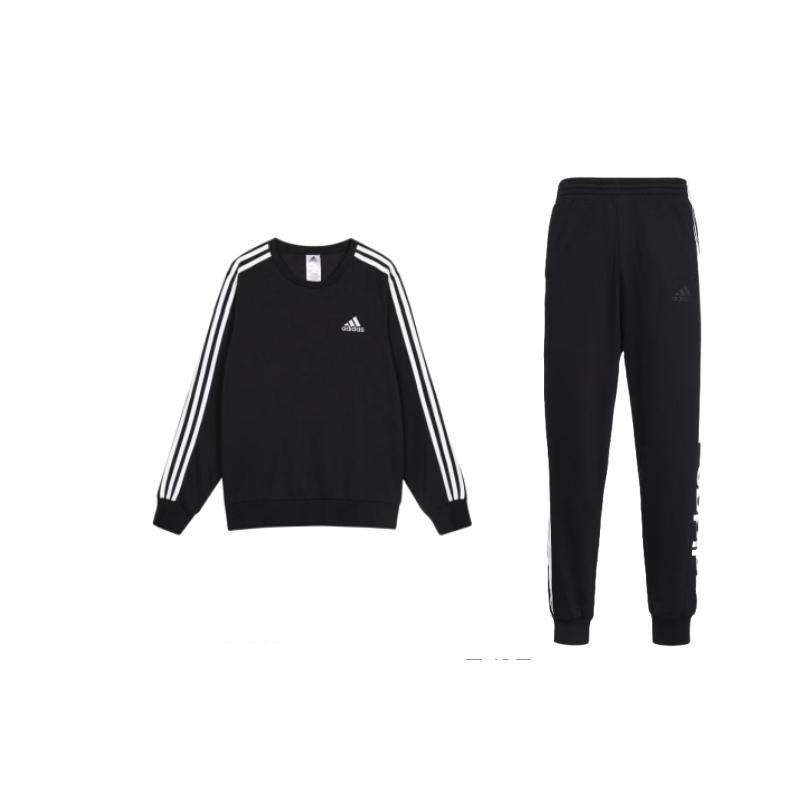 

Adidas Comfortable Loose Fit Long Sleeve Crew Neck Pullover Sweatshirt And Mid Rise Elastic Waist Pants Sports Set Men sets Black GD5473+GK9078 XXL