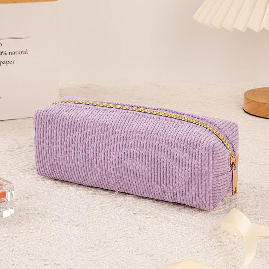 Korean-Style Corduroy Pencil Case & Makeup Bag - Newcomer Discount