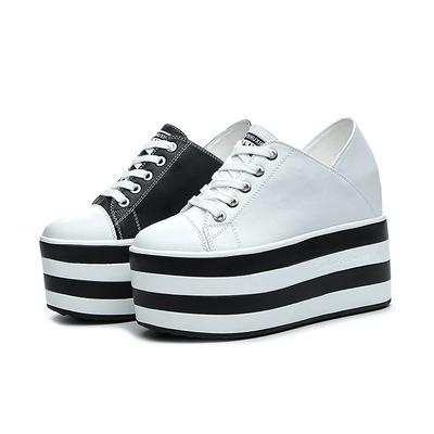12 cm Super High Heel Weiße Sneaker für Damen Plateau Freizeitschuhe Echtes Leder Sneaker Auf Plateau 2024 Frühjahrsneue Schuhe
