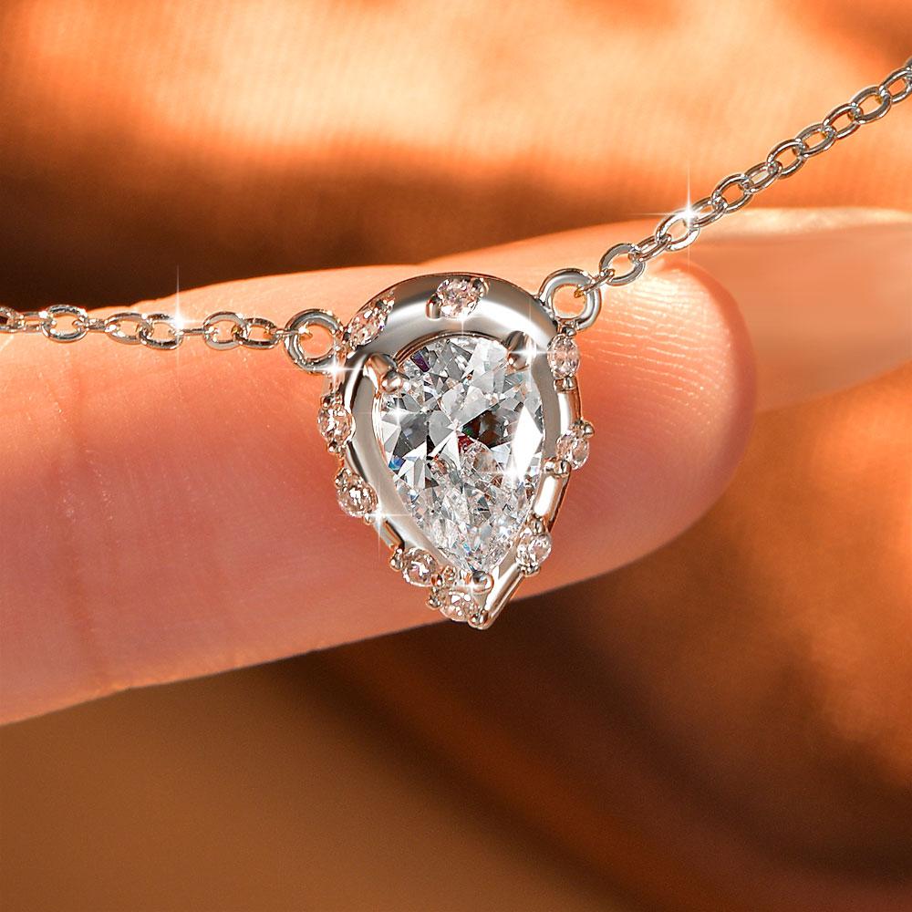 Trendy Elegant Shiny Gold Plated 6x9mm Pear & Round Cubic Zirconia V-Neck Collarbone Chain Teardrop Pendant Necklace for Women
