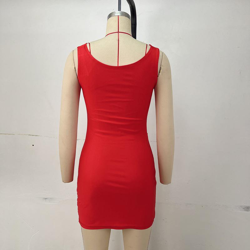 Leather Tyrant Cross-Border European & American Women's Square Neck Sleeveless Slim Bodycon Mini Dress