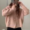 Korean Style Lazy Twist Knit Cardigan Short Round Neck Sweater Coat