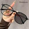 Unisex Large Frame Pochromic Reading Glasses Men Women Vintage Color Changing Glasses Retro Square Anti-UV Far Sight Eyewear