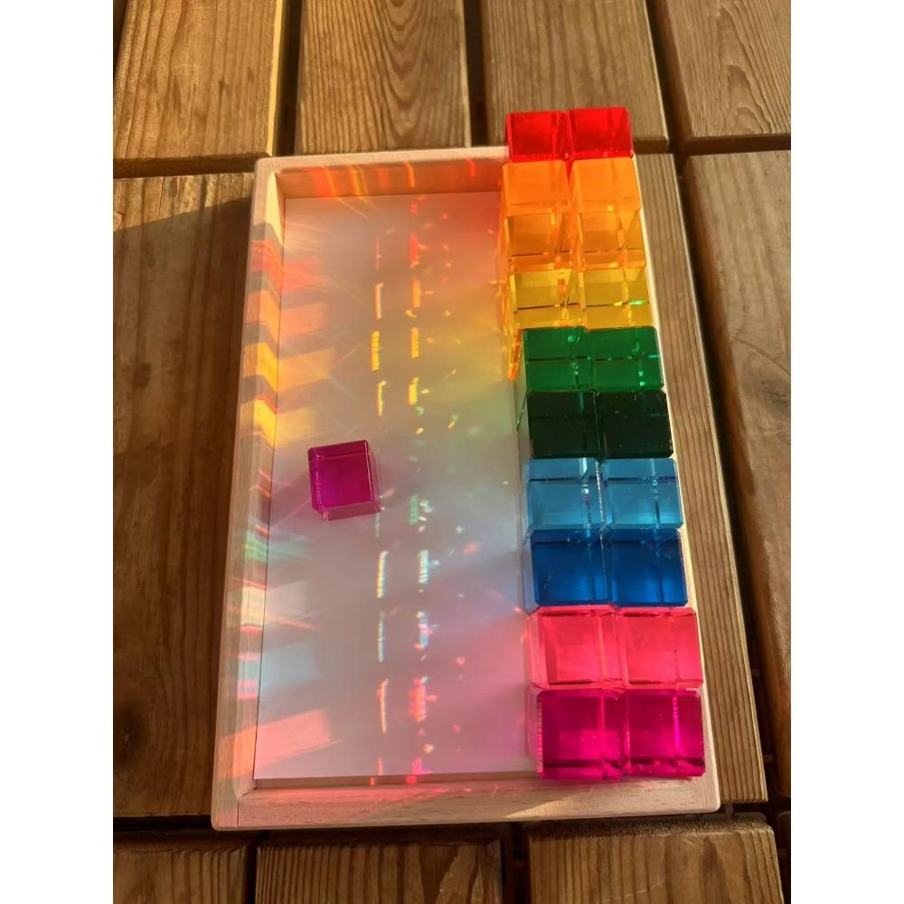 Nový design Montessori hračky prohlédnou duhové Lucite stohovací bloky Akryl Vysoce transparentní pro děti Open Play