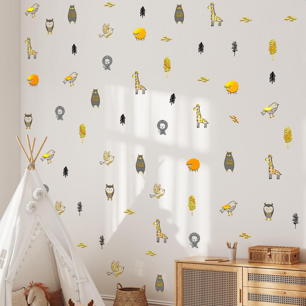 Tj16514 Hand-Painted Mini Animal Bronzing Wall Sticker Decoration Children'S Room Bedroom Background Self-Adhesive Wall Sticker