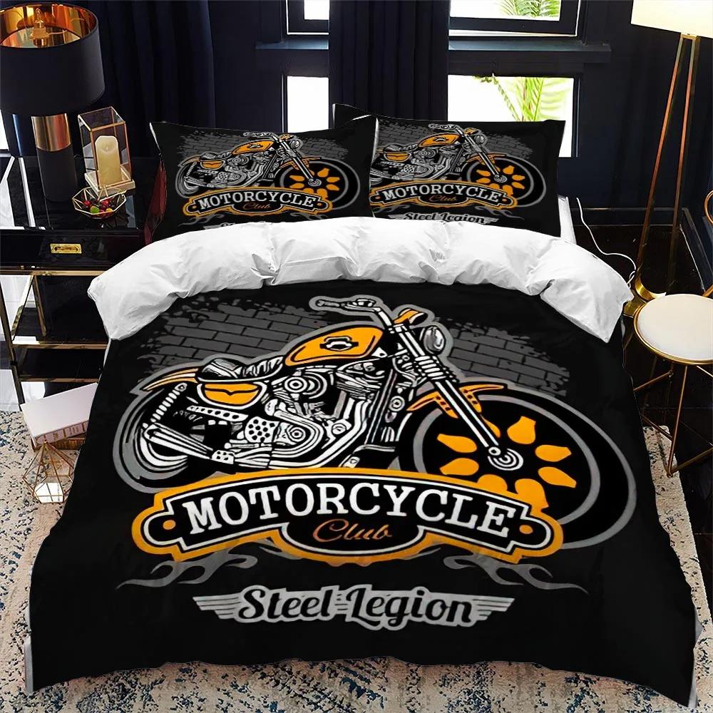 Motorcycle Rider Bed Duvet Cover  Set Queen Calico Twin Size Comforter Cover Bedding Set Single King Soft Polyester Quilt Cover