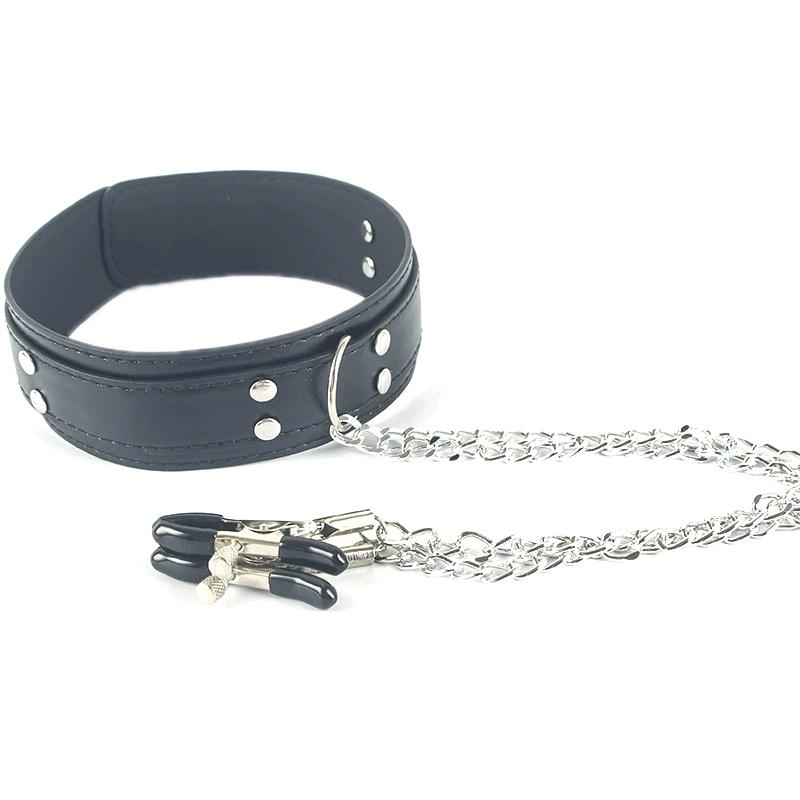 Sexy Leather Choker Collar With Nipple Clamp Breast Clip Chain Couple Bondage Sex Toys For Woman Tools Adult Couples Games