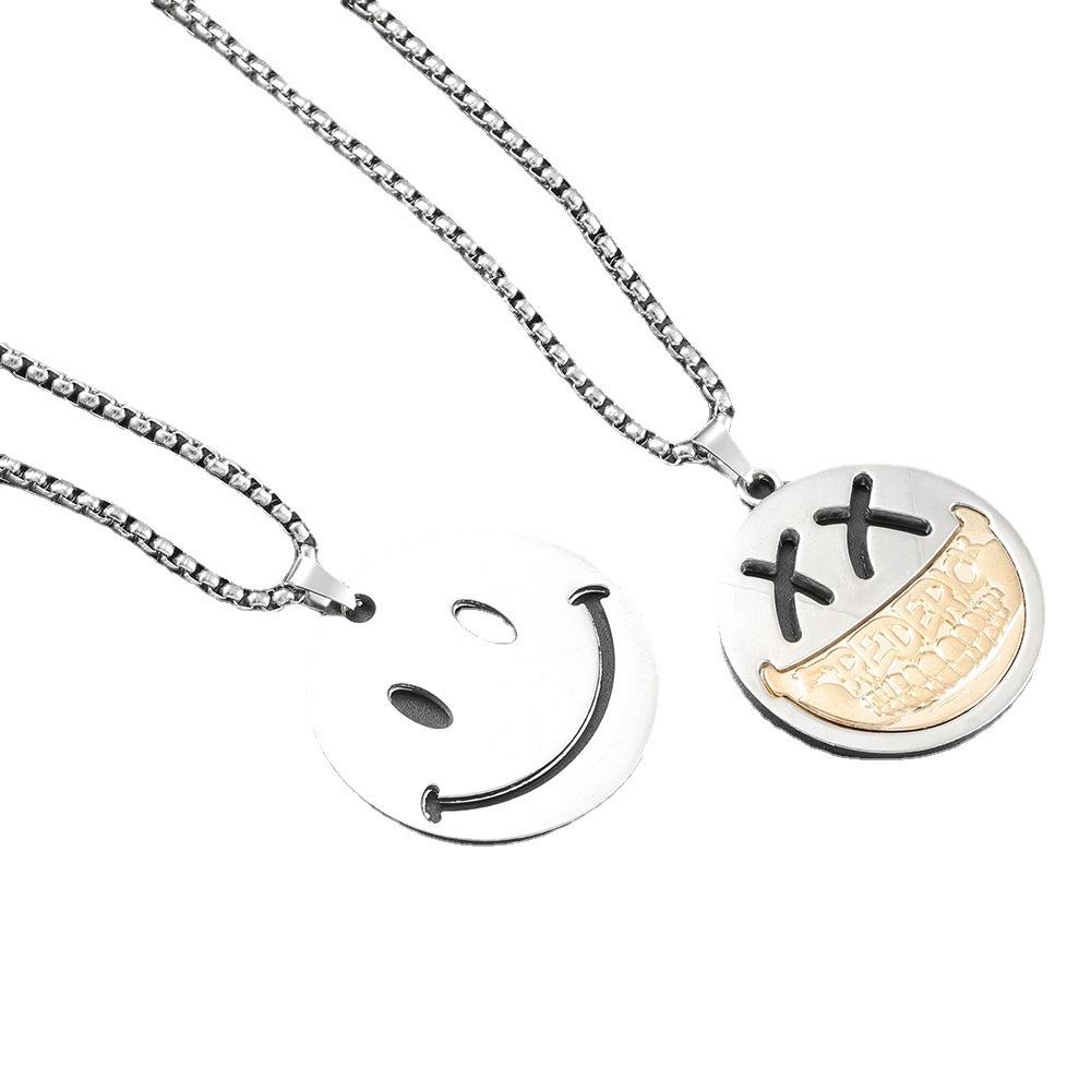 Rotating Smiley Face Necklace Round Brand Men'S Tide Cold Wind Pendant Women'S Hip Hop Accessories Titanium Steel Pendant
