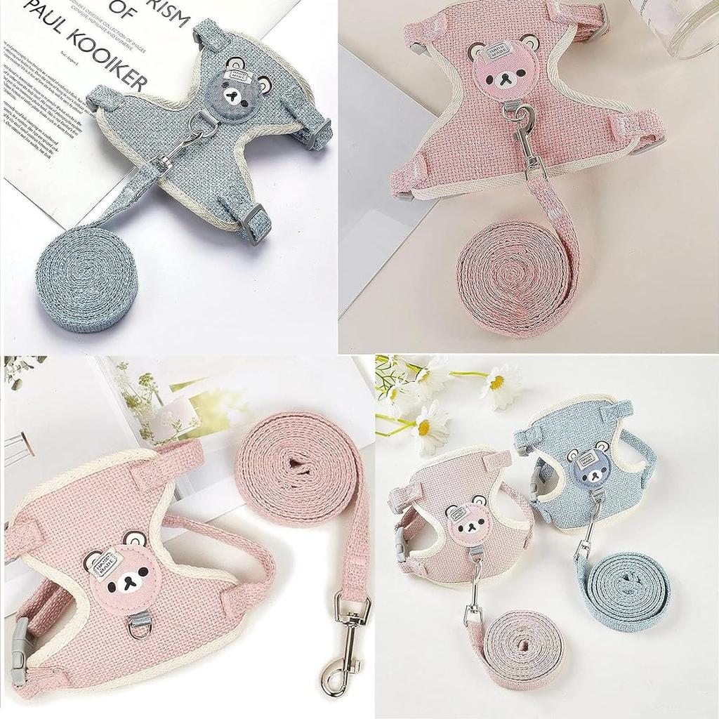 Cute Rabbit Harness Leash Set Bunny Soft Padded Dog Vest Small Puppy Carrier Teddy Bear Cat Collar Little Pet Walking