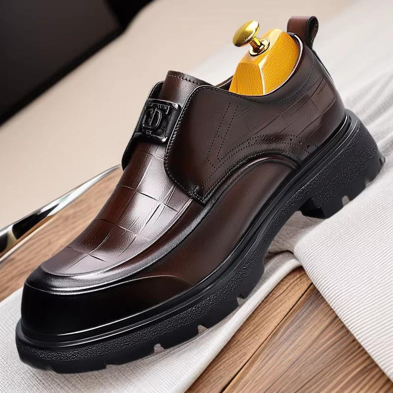 Mens Genuine Leather Loafer Shoes Round Toe Slip-On Business Casual Flat Sole Comfortable Dress