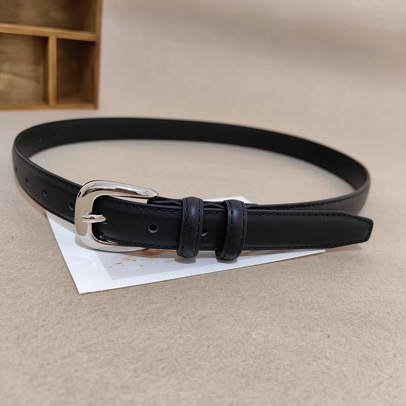 

Genuine Leather Belt For Women With Alloy Buckle And Minimalist Design For Business And Casual Wear Black White