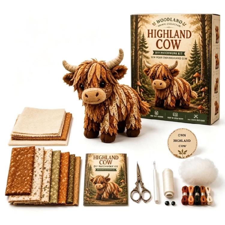 Beginner Patchwork Project Set with Animal Pattern, Pre-Cut Felt Fabric and Guided Instructions for DIY Sewing Craft