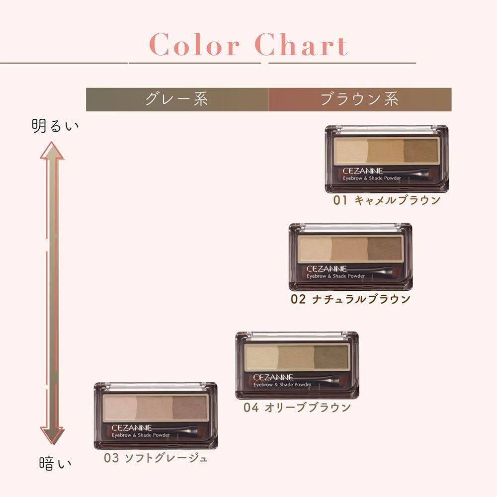CEZANNE Eyebrow & Shade Powder 04 Olive Brown 3-Color Soft Dimension Brow Palette