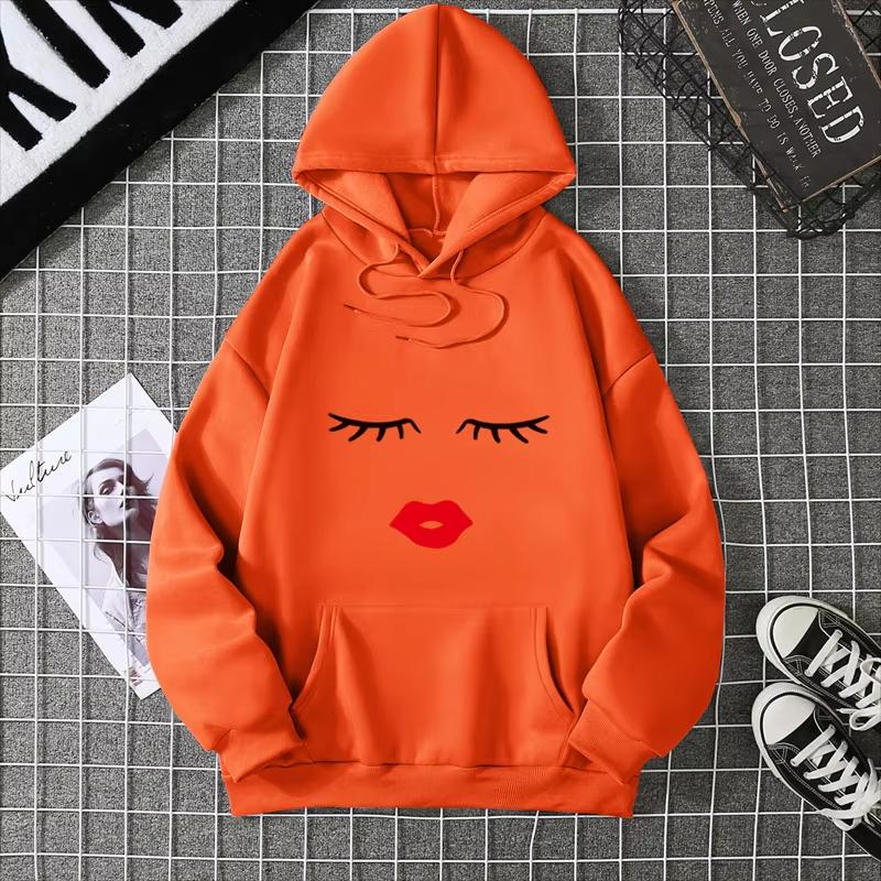2025 Pretty Cute Eye Lashes Red Lips Print Women Hoodie Summer Casual Short Sleeve O Neck t-shirt Ladies White Hooded Sweatshirt