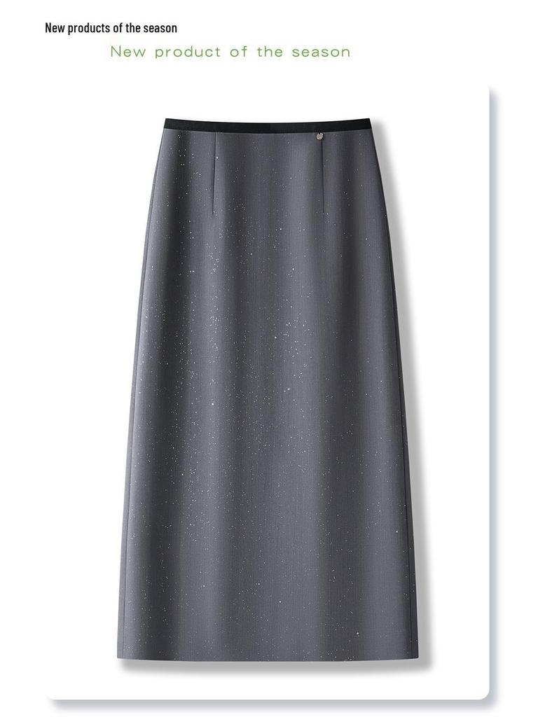 Women's Gray Mid-Length High Waist Slimming Bodycon Skirt - 2025 New Spring Collection