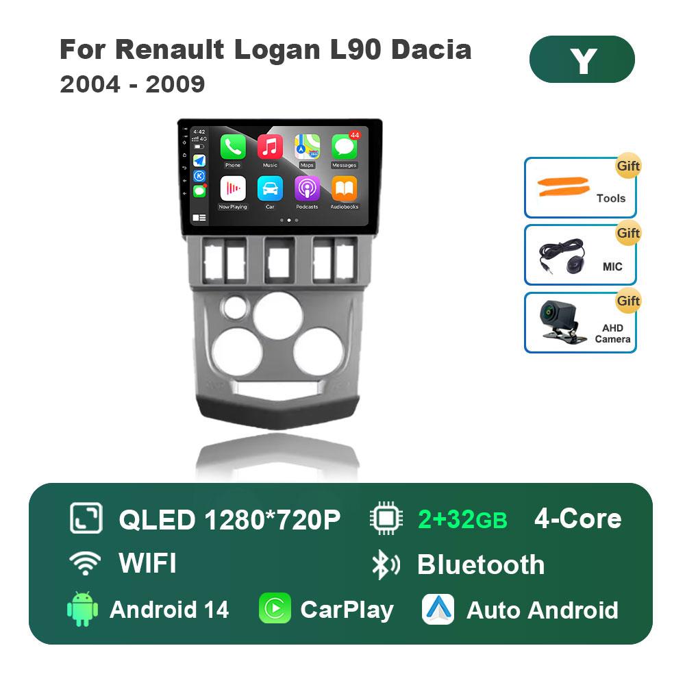 Car Video Multimedia player DSP Stereo for Renault Logan L90 Dacia 2004 - 2009 Android 14 GPS Navi WiFi IPS Screen 4G Bluetooth