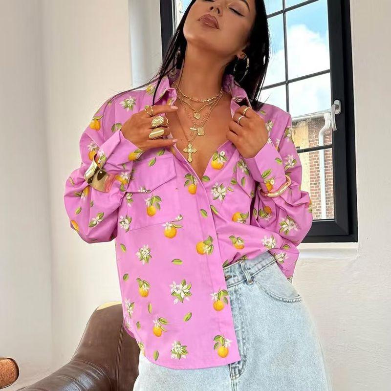 European and American New Fashion Print Long Sleeve Shirts Loose Casual Top Loose Printed Shirt Top