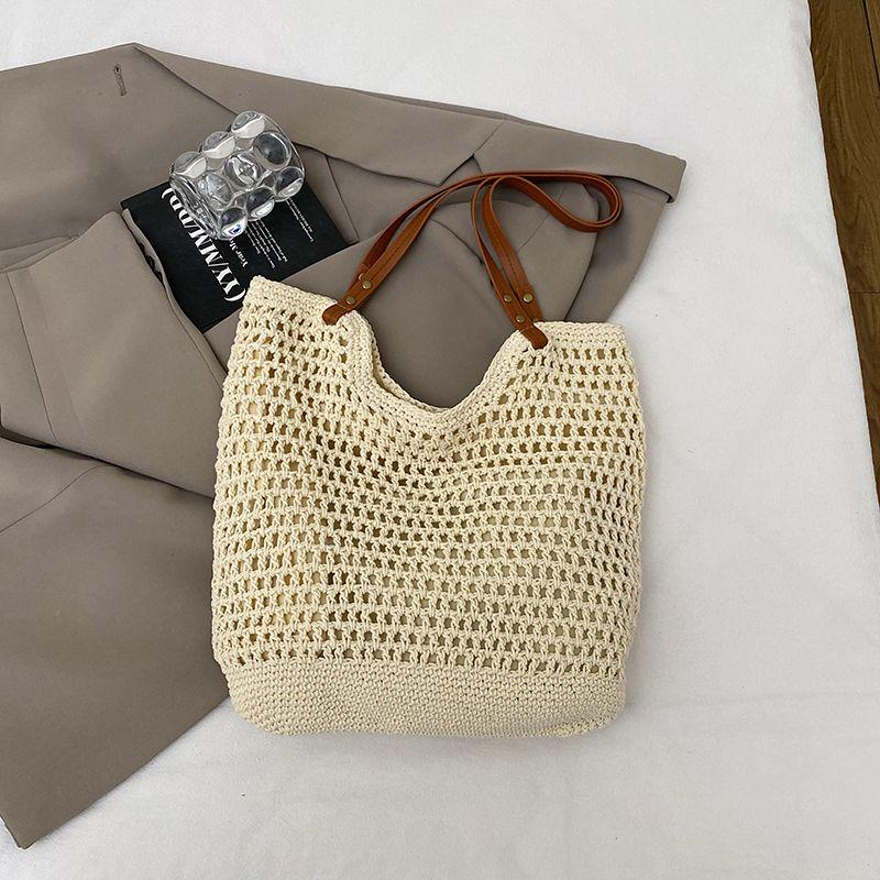 

Summer Summer Large Capacity Shoulder Tote Bag Women 2025 New Seaside Holiday Style Casual Woven Straw Bag White