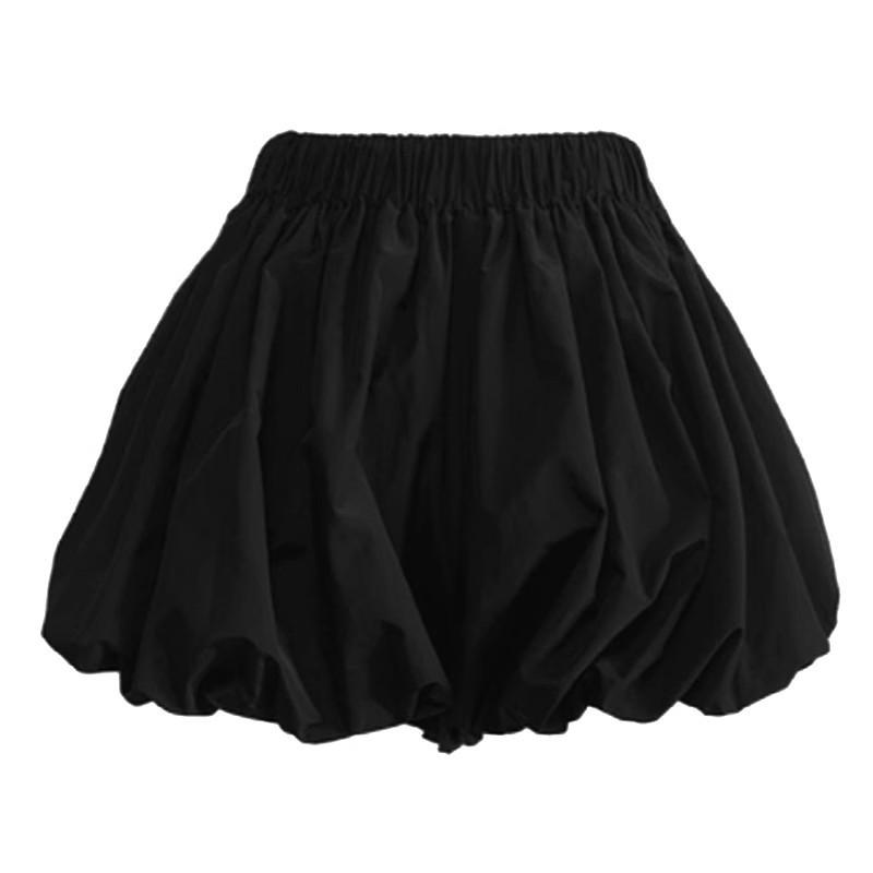 Women's High-Waist Puff Skirt Shorts - Summer Black A-Line Bubble Lantern Design
