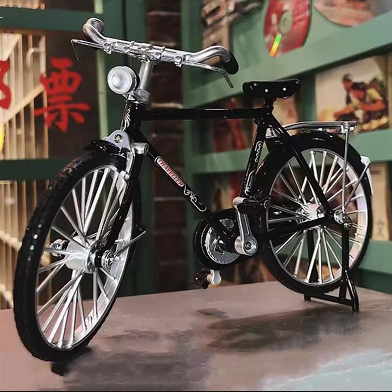 News 1/10 Model Alloy Retro Bicycle Diecast Decoration Model Metal Toy Black Bicycle Simulation Collection Gift Boy Toys