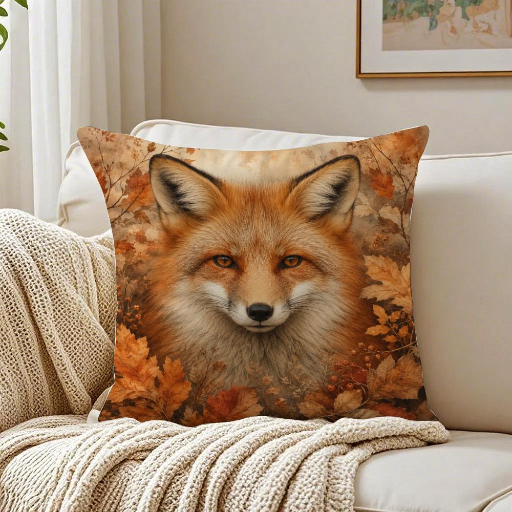 Fox Face Forest Animal Pillow Case Breathable Organic Short Plush Cushion Covers Machine Washable WrinkleResistant Soft Durable