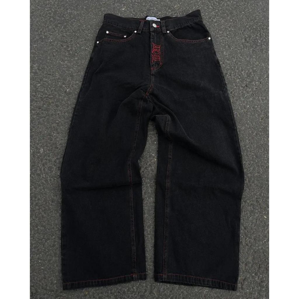 Y2K Jeans Uomo Hip Hop Retro Ricamo Teschio Lavato Pantaloni Larghi in Denim Nuovo Dritto Casual Allentato Gamba Larga Pantaloni Streetwear