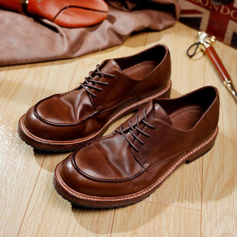 Men'S Handmade Goodyear Craft Full Leather Outsole Washed Retro Casual Versatile Leather Shoes