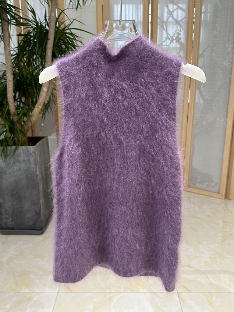 Autumn/Winter High Neck Sleeveless Vest: 5% Cashmere, 5% Silk Wool Blend