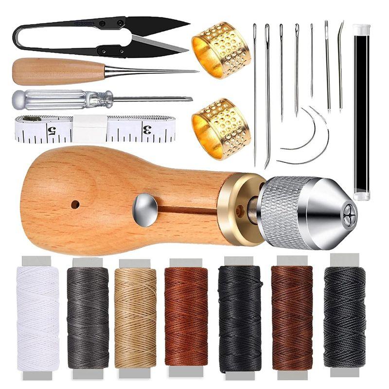 A84X-Sewing Awl Set 24 Pieces, Convenient DIY Leather Product Making Sewing Kit Sewing Awl