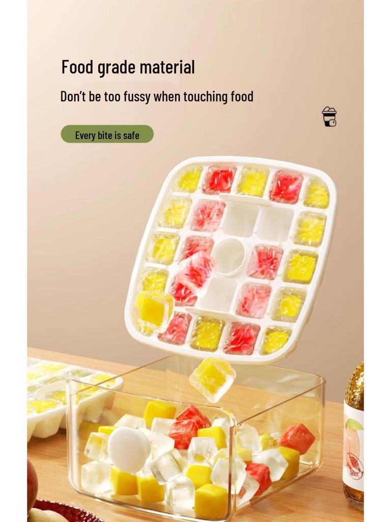 Mold Storage Refrigerator Ice Tray with Lid - Large Capacity, Food-Grade, Press-to-Release for Homemade Ice Cubes