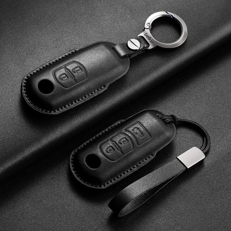 Leather Car Key Case Cover Shell For Mazda 3 6 Atenza Axela Demio CX5 CX3 CX7 CX9 MX5 Car Remote Keychain Case Shell Accessories