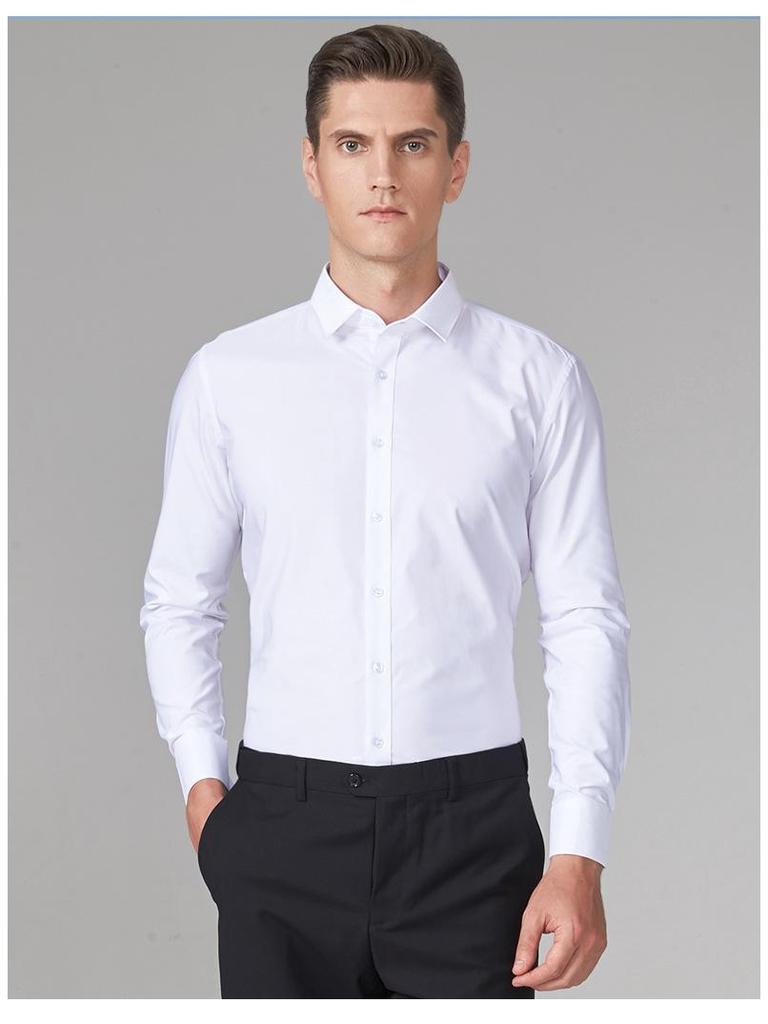 Men's Long Sleeve Non-Iron Bamboo Fiber Formal Shirt with Embroidered Logo