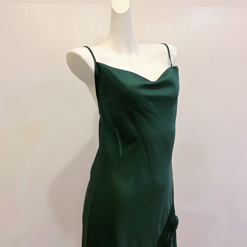 

Доброе утро с тобой Сексуальное ночное платье-комбинация темно-зеленого цвета с отложным воротником во французском стиле, длинное до щиколотки, из атласного ледяного шелка, платье-русалка, женское Emerald Green Length 107-110 170 (XL)