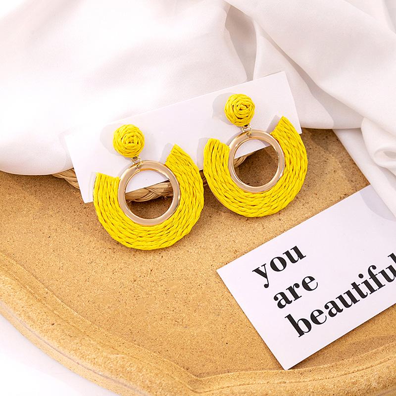 Exaggerated Oval Leather Dangle Earrings: Colorful, Hollow, Holiday Style