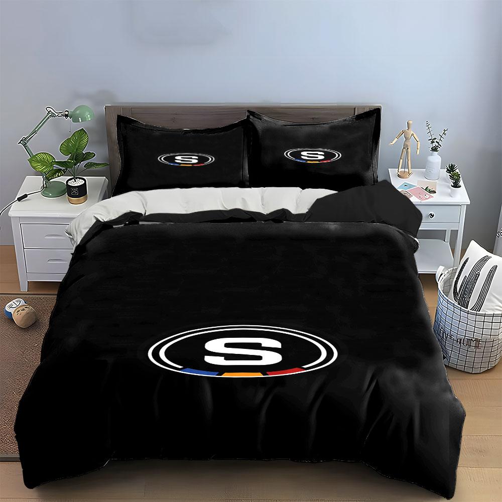 Black Bedding Set with Letter "S" Logo Design Print Bedding Set Duvet Cover Pillowcases (1* Duvet Cover 2* Pillowcases Do Not Include Comforter)