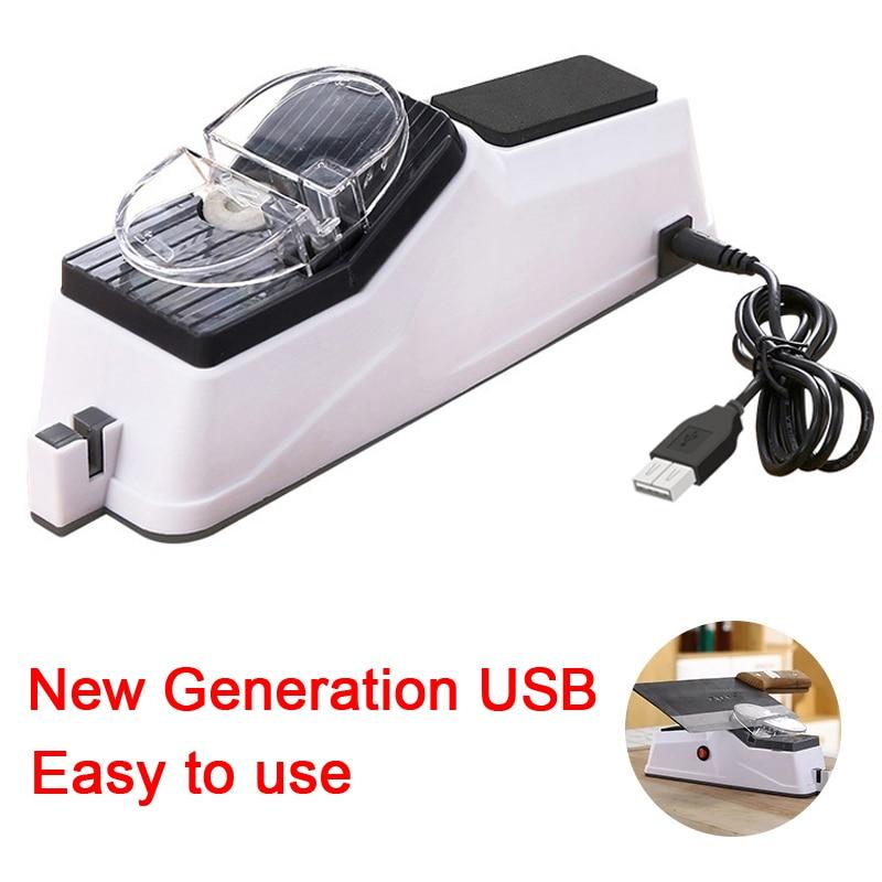 USB elektrický brousek na nože nastavitelný pro kuchyňské nože Nástroj Nůž Ostření nůžek Bílá střední a jemné ostří