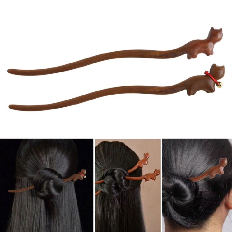 Wood Cats Hair Accessory Multifuntional Fashion Hair Jewelry Unique Cats Hairpin Wood Texture Suitable for Any Outfit