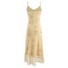 Summer European and American Women's Clothing Long Yellow Printed Ruffle Edge Dress