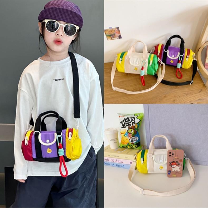 Design Blocking Color Kid Casual Single Shoulder Cylindrical Bag Pendant With