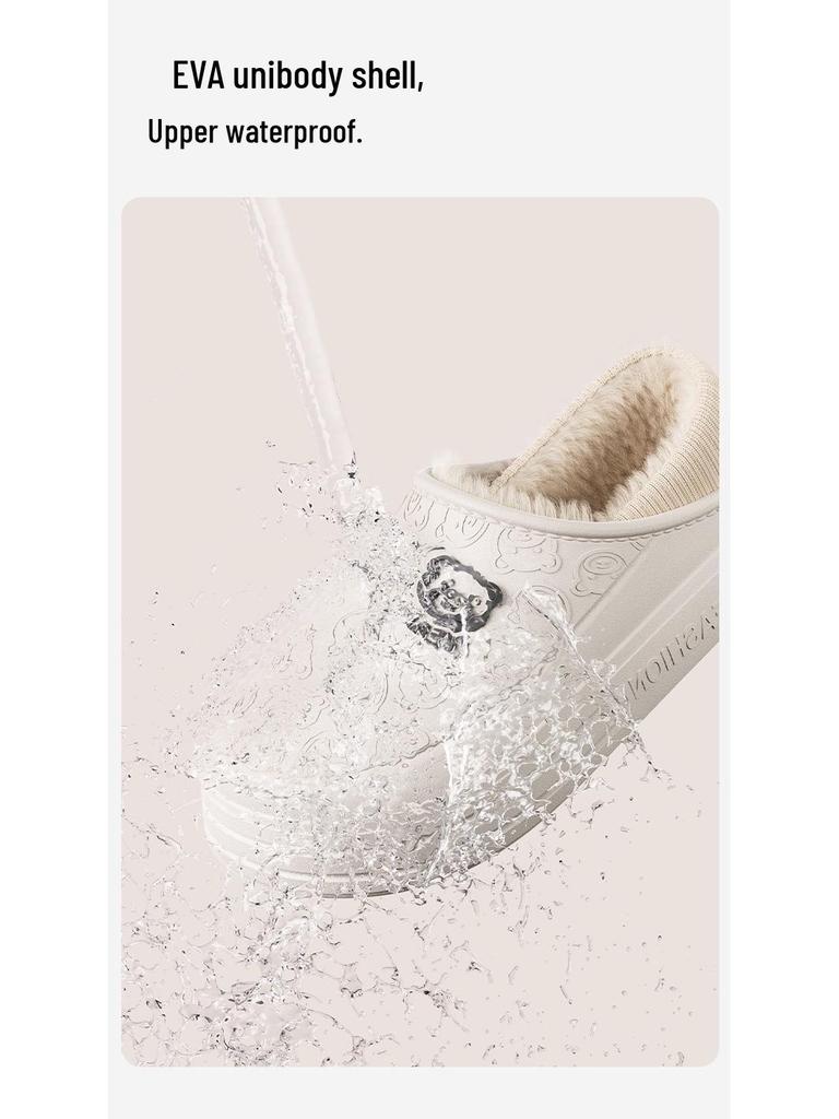 Waterproof Unisex Plush-Lined Indoor/Outdoor Thick-Soled Cotton Slippers