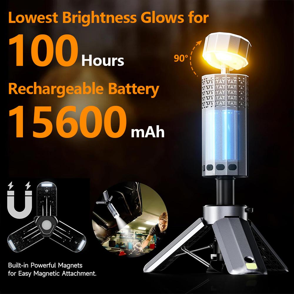 Telescopic Camping Light 15600mAh Rechargeable Camping Lantern with Storage Bag Dimmable Magnetic Tent Lamp Waterproof Emergency