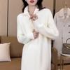 Women's Cozy High Neck Zipper Over-the-Knee Knitted Dress for Autumn & Winter
