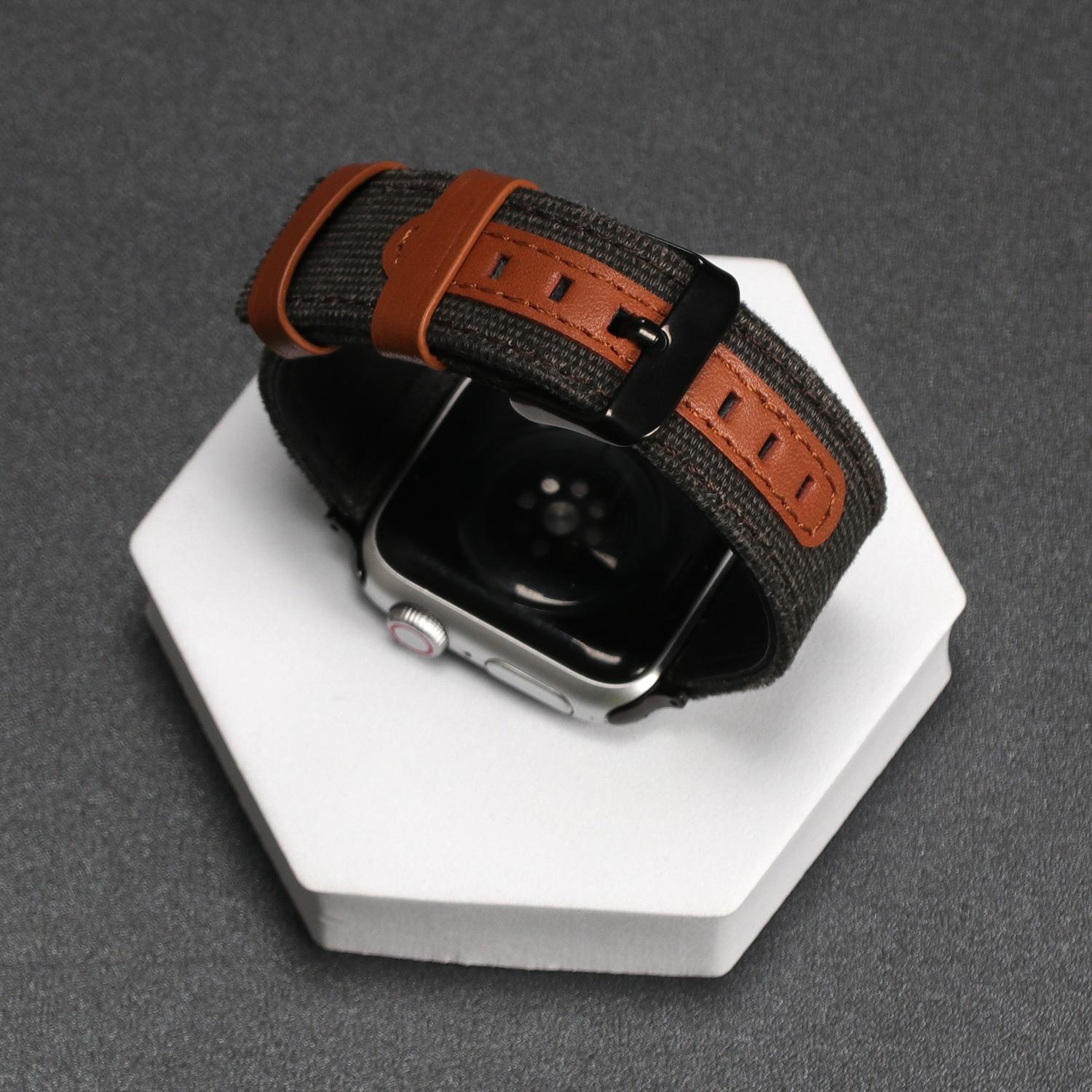 

Watch Strap for Apple Watch Ultra 3 2 1 49mm/Series 11 10 46mm/9 8 7 45mm/SE3 SE2 SE 6 5 4 44mm/3 2 1 42mm Canvas + Genuine Cow Leather Band D