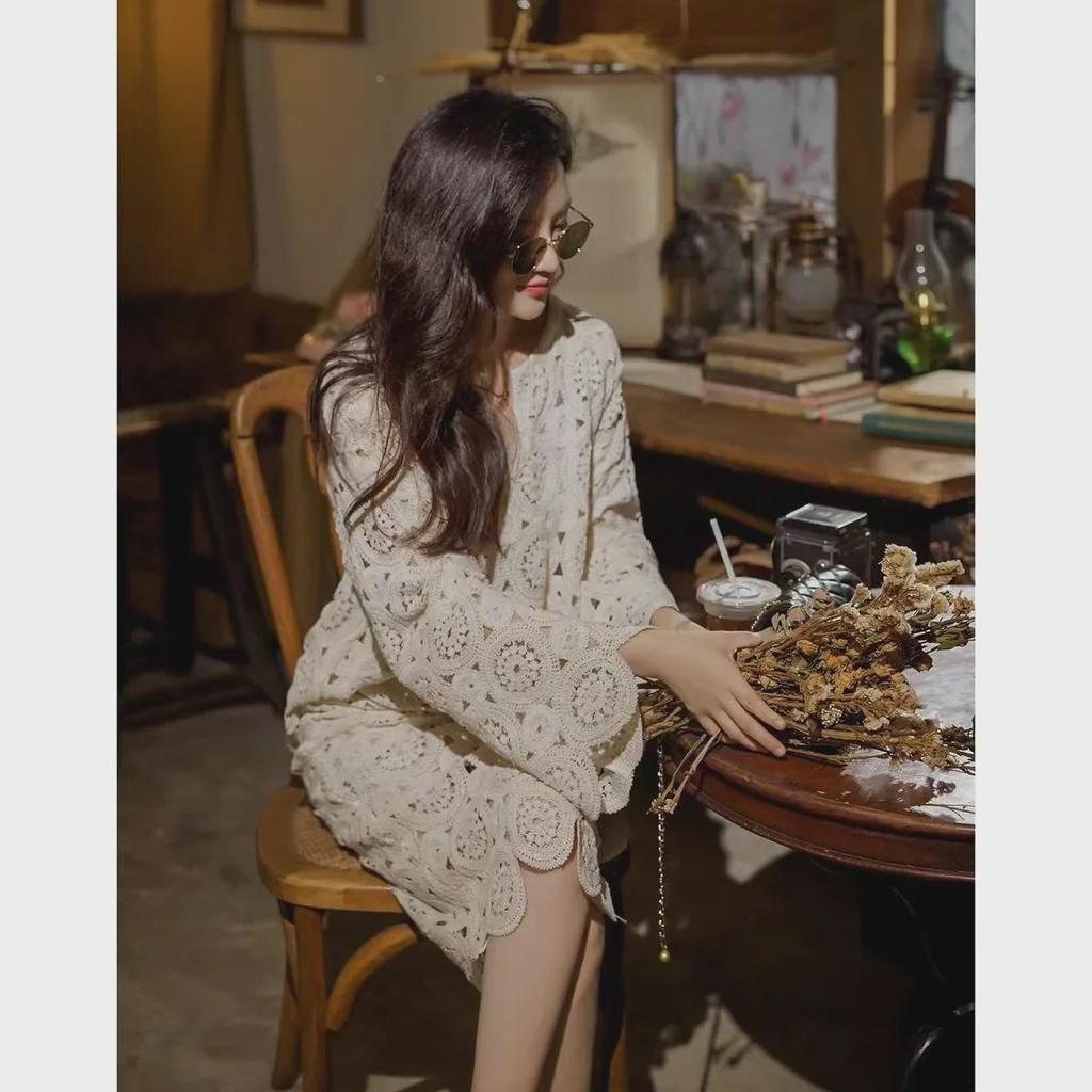 2023 Autumn Gentle Style Lace Shirt & Midi Skirt Set for Women