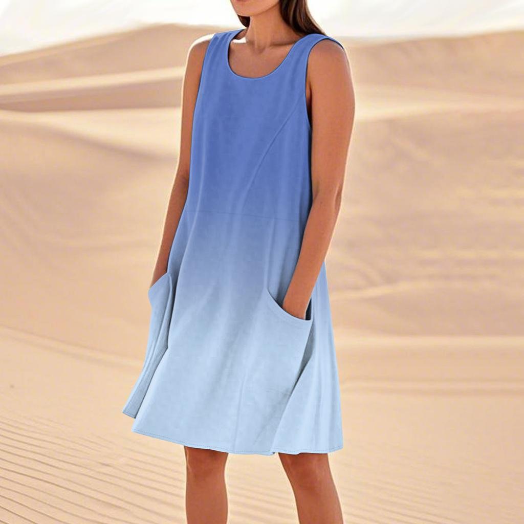 Women's Fashion Casual Gradient Print Sleeveless Pocket Beach Dress