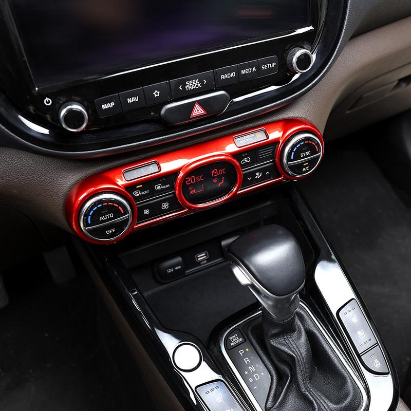 Red Carbon Fiber Interior Air Conditional Adjustment Cover Switch Button Trim Frame Cover For KIA Soul -2025 LHD