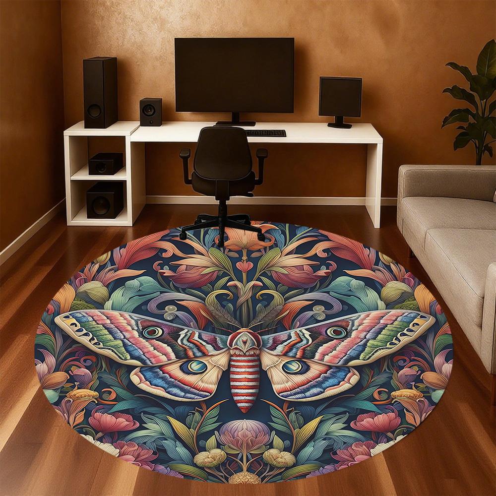 1pc Butterfly Flowers Round Chair mat Area Rug - Non-Slip, Floor Mat for Office, Bedroom, and Indoor Decor c1118188