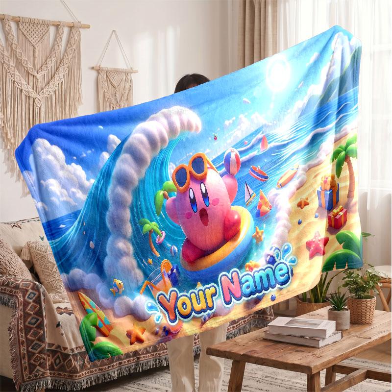 Kirby Personalized Flannel Blanket, Custom Printed Text Name, Warm Soft Blanket For Couch Bed